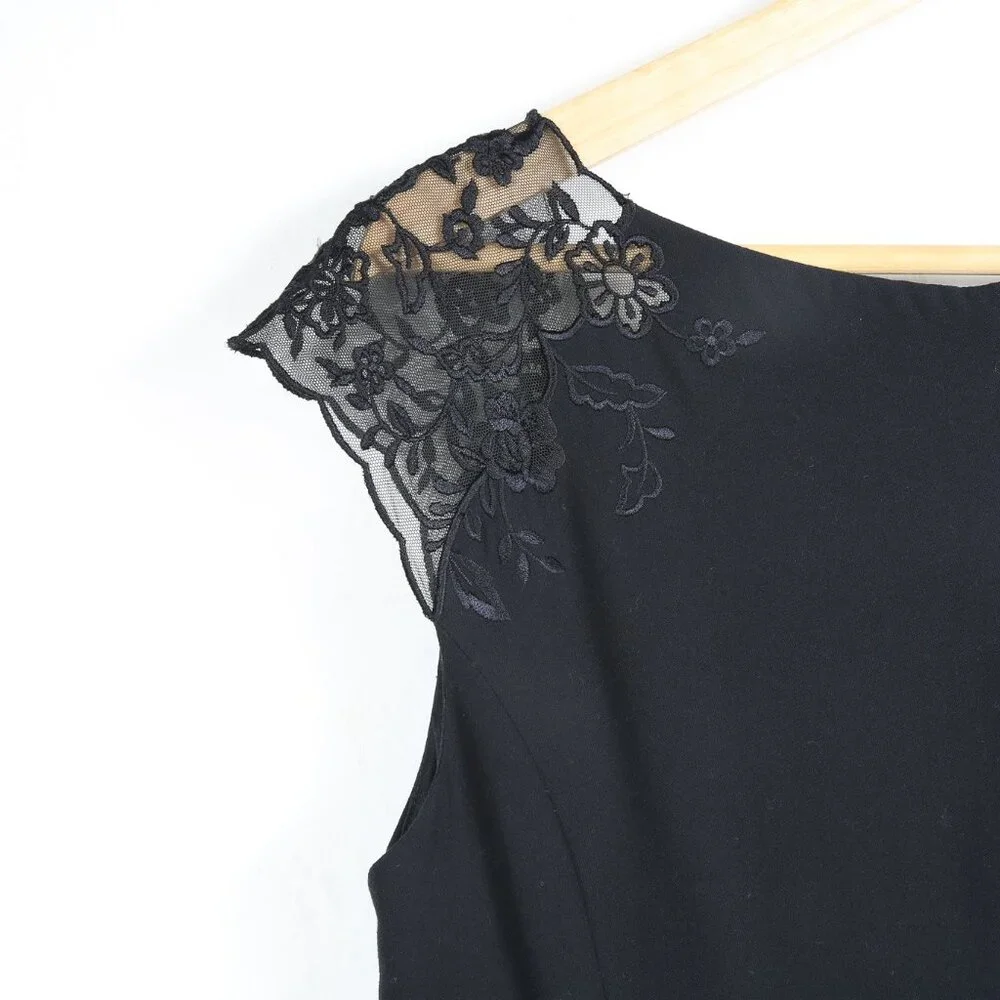 ESCADA Black Wool Blend Sheath Dress with Lace Capped Sleeves